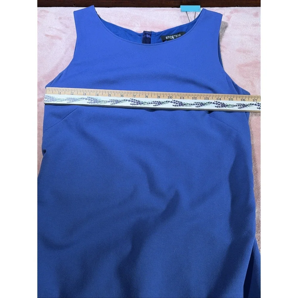 Etcetera Women's Blue Sleeveless Shift Dress Ruched Back size 8